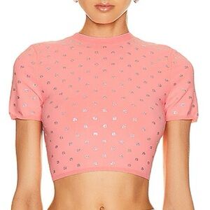 Alexander Wang Crystal Logo Short Sleeve Tee in Pink